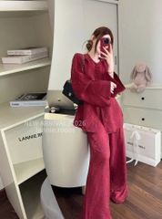 Đồ lam tơ tằm nút bọc cổ tròn