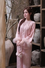 Đồ lam lụa nút tàu cổ tròn tay lông