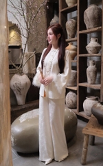 Đồ lam lụa nút tàu cổ tròn tay lông