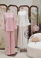 Đồ lam lụa nút tàu cổ tròn tay lông
