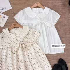 Áo kiểu nơ chấm bi cổ sen