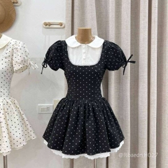 Đầm nơ chấm bi cổ sen
