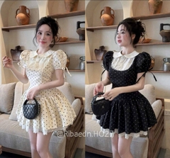 Đầm nơ chấm bi cổ sen
