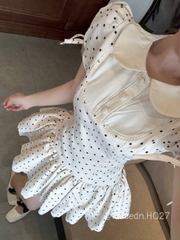 Đầm nơ chấm bi cổ sen