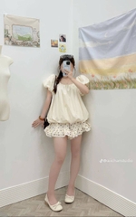 Set áo phồng kèm quần chấm bi bèo