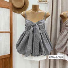 Áo kiểu 2 dây nơ caro phồng
