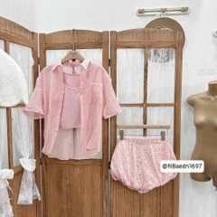 Set 3 món khoác ngoài áo 2 dây kèm quần bí caro