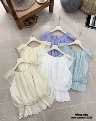 Áo kiểu voan hoa nhí bo chun ren lai