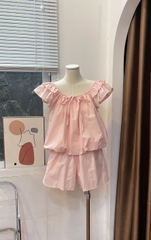 Set áo bí 2 dây nơ ngực kèm quần ngắn
