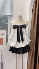 Set áo 2 dây babydoll nơ ngực kèm quần bí LS 6170