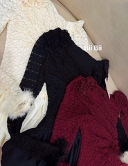 Váy trễ vai ren hoa chân bí