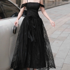 Đầm dây rớt vai trễ vai dáng dài xoè sang trọng đi tiệc thiết kế cao cấp màu kem/ trắng