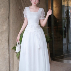 Đầm tay ngắn bồng phối ren dáng dài phối hoa cao cấp đi tiệc sang chảnh