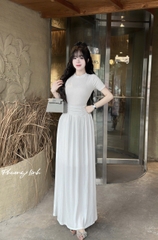 Đầm cổ tròn dáng dài thun tăm +hoa