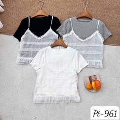 Set áo kiểu cổ V ren tầng