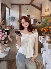 Áo kiểu trễ vai cột nơ