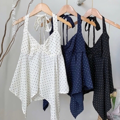 Áo kiểu chấm bi yếm cột dây 773