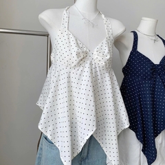 Áo kiểu chấm bi yếm cột dây 773