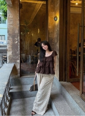 Áo kiểu voan bèo tầng nhúng thắt nơ