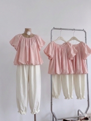 Set áo babydoll chấm bi kèm quần ống rộng bo chân