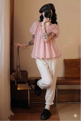 Set áo babydoll chấm bi kèm quần ống rộng bo chân