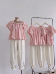 Set áo babydoll chấm bi kèm quần ống rộng bo chân