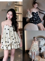 Đầm 2 dây chấm bi ren ngực