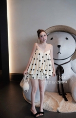 Đầm 2 dây chấm bi ren ngực