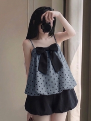 Set áo 2 dây babydoll nơ ngực kèm quần bí LS 6170