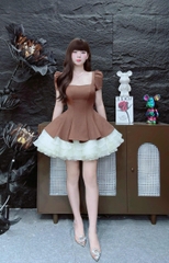 Đầm cổ vuông phối ren tùng xòe LS 619240