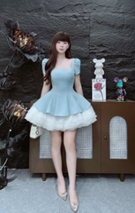 Đầm cổ vuông phối ren tùng xòe LS 619240