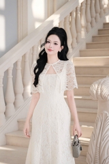 Đầm thiết kế 2 dây ren dáng dài kèm choàng