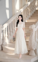 Đầm thiết kế 2 dây ren dáng dài kèm choàng