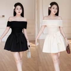 Đầm trễ vai ôm ngực dáng ngắn xòe thiết kế cao cấp đi tiệc