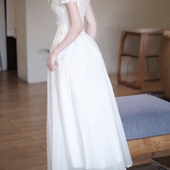 Đầm đi tiệc cao cấp hot trend phối ren thêu hoa dáng xòe cao cấp dáng dài 3 màu kem hồng ghi