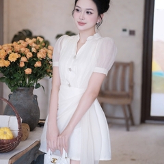 Đầm cổ sơ mi hiện đại dáng chứ A voan dáng ngắn cao cấp đi tiệc sang trọng giá rẻ