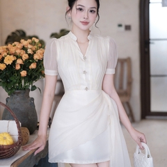 Đầm cổ sơ mi hiện đại dáng chứ A voan dáng ngắn cao cấp đi tiệc sang trọng giá rẻ
