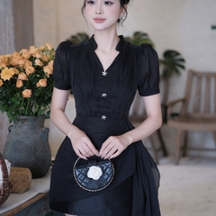 Đầm cổ sơ mi hiện đại dáng chứ A voan dáng ngắn cao cấp đi tiệc sang trọng giá rẻ