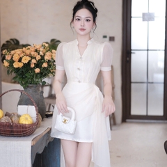 Đầm cổ sơ mi hiện đại dáng chứ A voan dáng ngắn cao cấp đi tiệc sang trọng giá rẻ