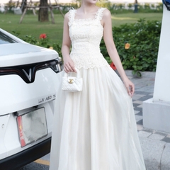 Đầm 2 dây hoa trễ vai đi tiệc cao cấp sang chảnh dáng dài thiết kế cao cấp thanh lịch sang trọng