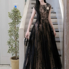 Đầm ren cao cấp đi tiệc sát nách dáng dài xoè