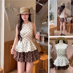 Set áo yếm kèm quần bí chấm bi