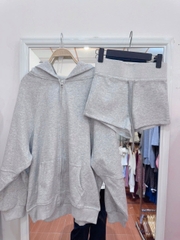 Set hoodie xám kèm quần