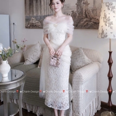 Đầm thiết kế trễ vai ren đính hoa dáng dài