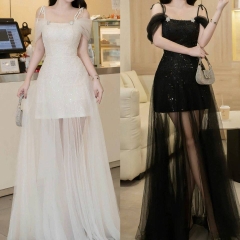Đầm thiết kế voan 2 dây tùng dài