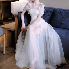 Đầm thiết kế voan 2 dây tùng dài