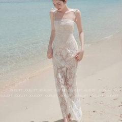 Đầm thiết kế 2 dây nơ bướm dáng dài