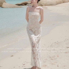 Đầm thiết kế 2 dây nơ bướm dáng dài