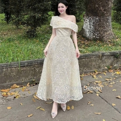 Đầm thiết kế ren lệch vai dáng dài