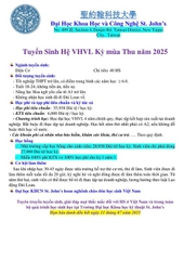 Đại học St. John’s tuyển sinh kỳ Thu 2025: